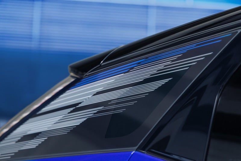 Close-up of the Modern Pattern on the 2026 OPTIQ-V Rear Quarter Glass | Medina Cadillac in MEDINA OH